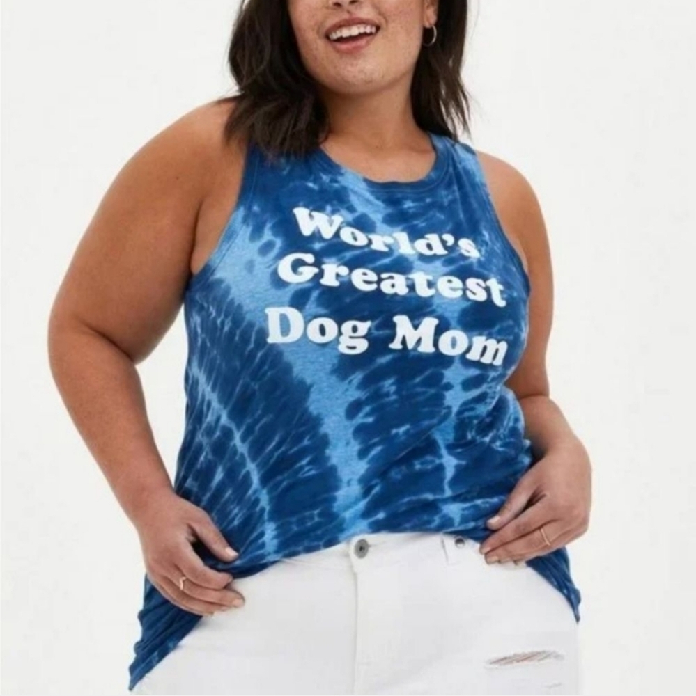 Torrid Blue Tie Dye "World's Greatest Dog Mom" Tank Top, Size 1X